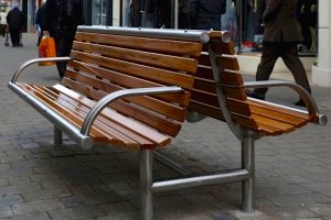 Made from 316 stainless steel and Iroko. From our Shoreline street furniture range.