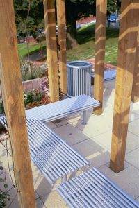 steel bench and litter bin