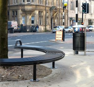 Stainless steel litter bin and bench