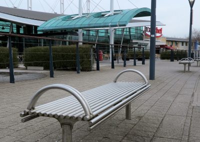 Centerline street furniture, CL005 bench, made from 316 stainless steel.