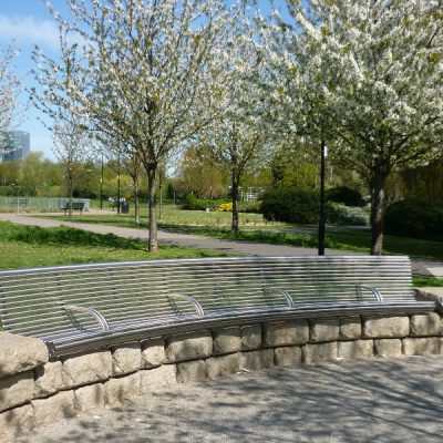 Curved CL010 wall mounted seat, made from 316 stainless steel.