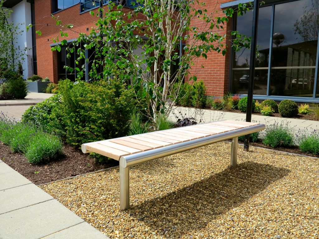 SL005 timber and stainless steel Bench Benchmark street furniture
