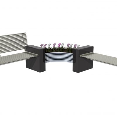 Plaza general arrangement Stainless steel and Granite planter, bench and seat.