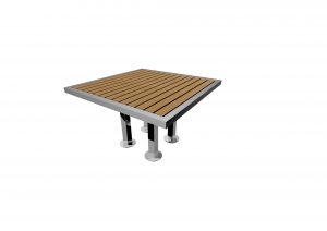 Campus street furniture, made from Aluminium and Iroko to create an ideal table for schools, urban projects, universities