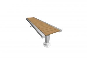 Campus street furniture, made from Aluminium and Iroko to create an ideal bench for schools, urban projects, universities