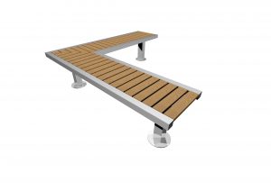Campus street furniture, made from Aluminium and Iroko to create an ideal bench for schools, urban projects, universities