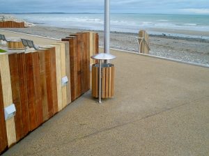 Shoreline SL052 litterbin, made from hardwood and stainless steel. 80L capacity. From benchmark design limited