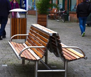 Shoreline back to back seat. Made from Hardwood and Stainless steel. From our Shoreline street furniture range.