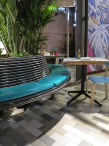 benchmark design limited, street furniture CL010 centerline curved seat. Powder coated finish