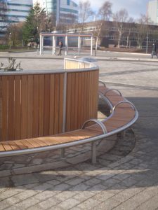Shoreline SL007 bench and facade. From our one off street furniture range.