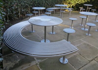 Centerline outdoor stools and table from benchmark street furniture