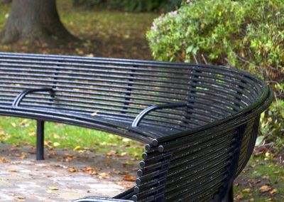 Curved street furniture from benchmark design. Powder coated Centerline CL010 curved seat