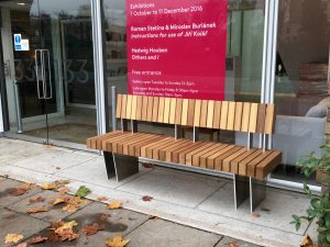 Iroko hardwood seat from the new exeter range, by benchmark street furniture