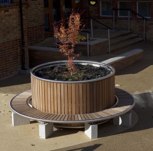 Large bespoke planter, Iroko hard wood stainless steel frame work