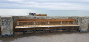 316 stainless steel - iroko timber - wall mounted bench