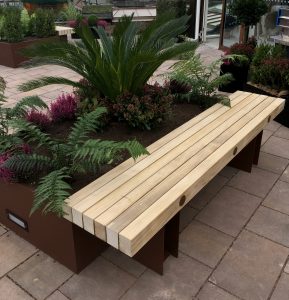Our Exeter EX005L bench, using Accoya timber with aluminium powder coated legs