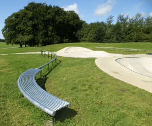 curved steel park bench