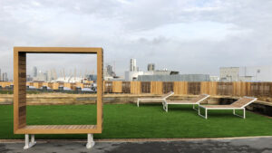 Ikea roof top garden. External furniture from benchmark design