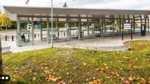 Curved stainless steel bench