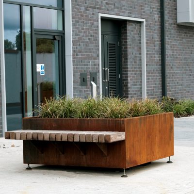 Corten planter with bench