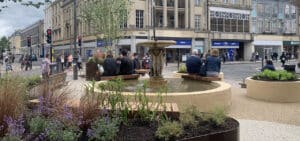 benches at busy pocket park