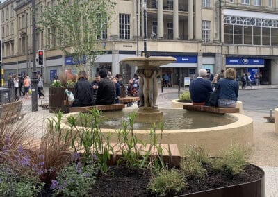 benches at busy pocket park