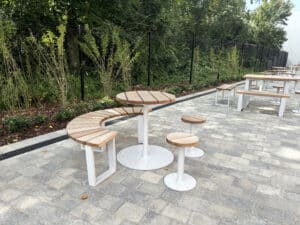 curved wooden external furniture